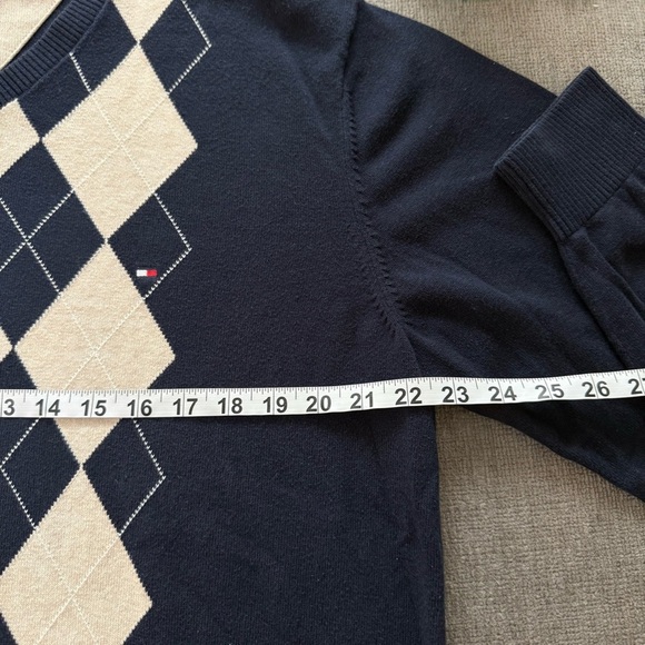 Tommy Hilfiger Mens Navy Beige Argyle V Neck Sweater 100% Cotton Size L - Picture 5 of 7